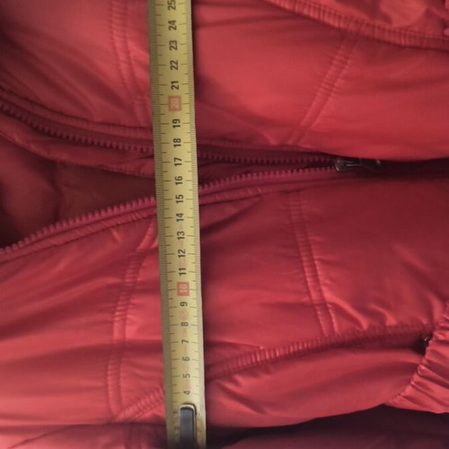 Mandarino red jacket with belt and hidden hood, like new, 3 years