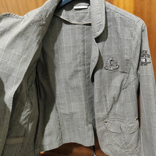 Khaki-gray checked jacket size small used with pockets