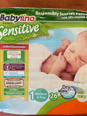 Babylino Sensitive Chamomile Diapers with Adhesive No.1 for 2-5kg new (26 pcs)