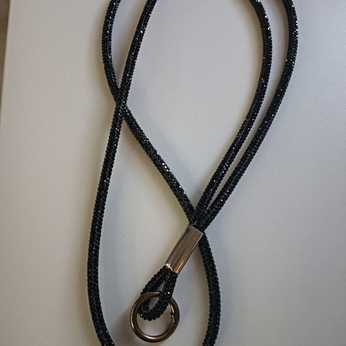 Lanyard with rhinestones used, black for keys or phone