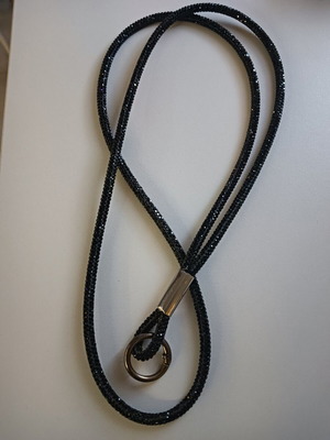 Lanyard with rhinestones used, black for keys or phone