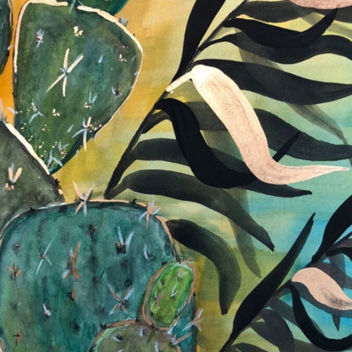 Watercolour painting new with cactus figures for decoration