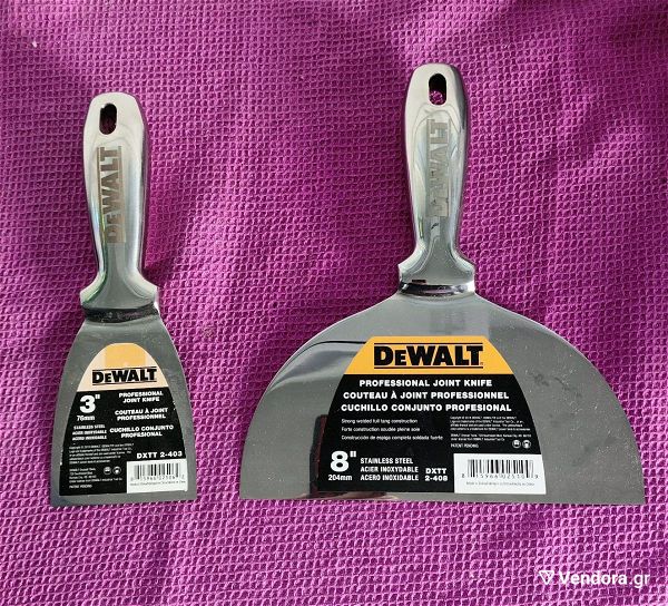  2 spatoules stokou DeWalt me metalliki lavi (76 mm ke 204 mm antisticha) / Professional Joint Knife.