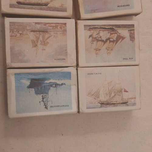 Vintage collection of 6 used matchboxes, Greek Monopoly, historic ships