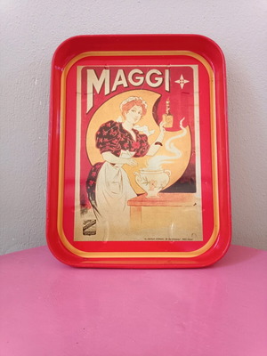 Maggi serving tray used, metal vintage