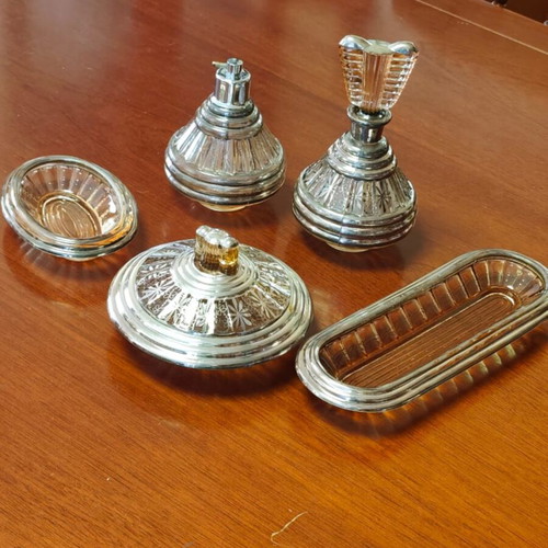 Vintage vanity set used, 5 pieces