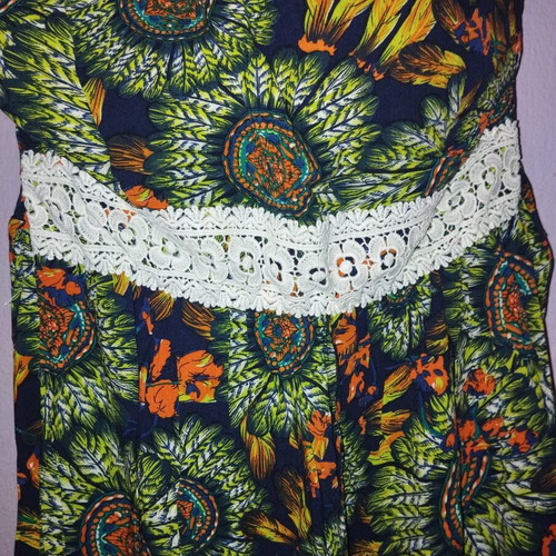 Strapless dress L/XL like new, long with summer colors