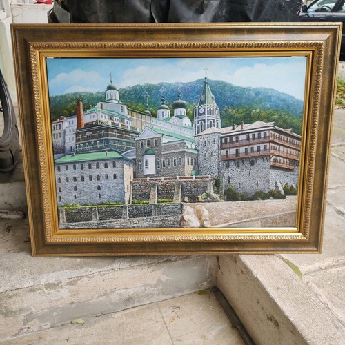 Painting Mount Athos Panteleimon Monastery Russian like new