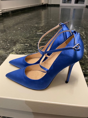 Zara satin blue pumps used, size 39, 10cm heel