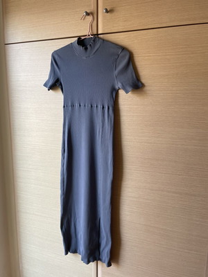 Zara midi cotton dress M blue like new with slit to the knee