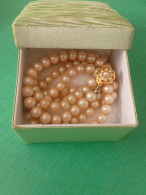 Vintage 1950 Double Strand Mallorca Pearl Necklace Champagne Gold