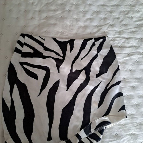 Satin skirt zebra pattern, high-waisted, asymmetrical, like new