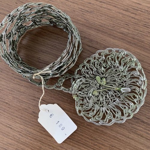 Veloudakis handmade metal belt, adjustable, olive metallic and grey