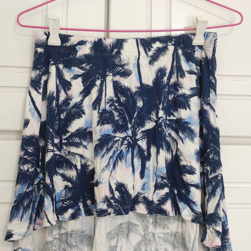 H&M asymmetrical summer skirt with tropical print, blue and white