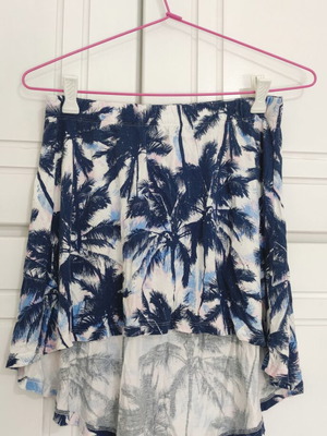 H&M asymmetrical summer skirt with tropical print, blue and white