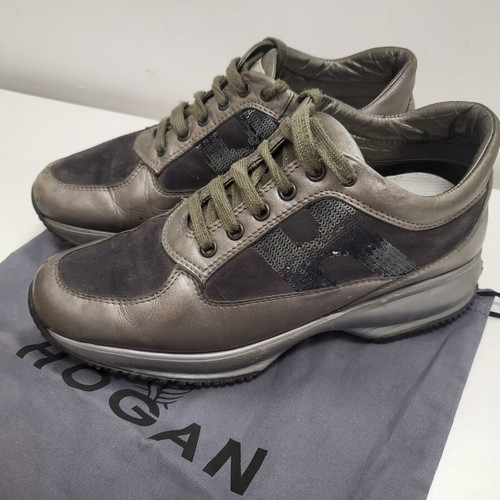 Hogan Interactive sneakers used, leather, grey and silver, sizes 38-39