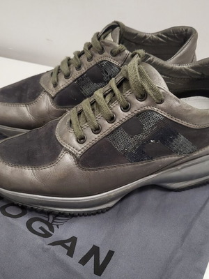 Hogan Interactive sneakers used, leather, grey and silver, sizes 38-39