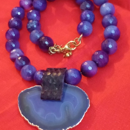 Necklace with semiprecious stones handmade vintage 90s amethyst beads