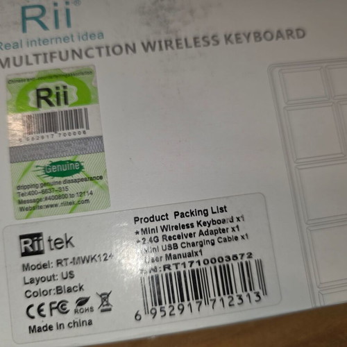 Rii K12 Plus Ultra Slim Wireless Keyboard Touchpad new