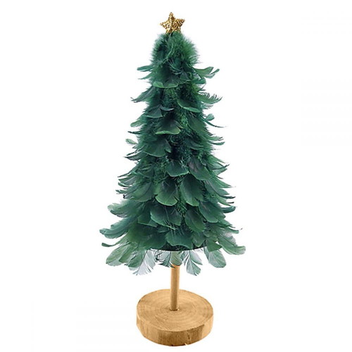 Tabletop Christmas Tree with Green Feathers New 33x12cm