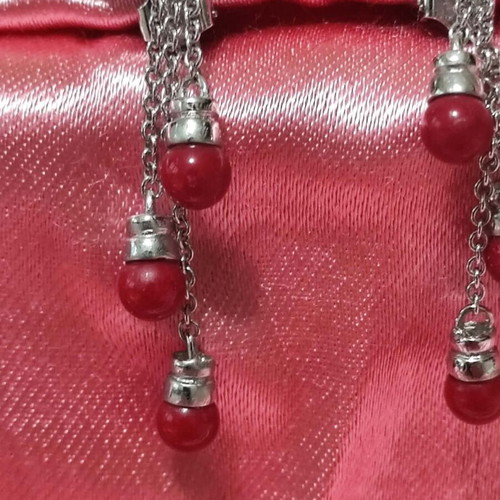 Silver 925 Earrings with Red Coral Stones and Clips like new
