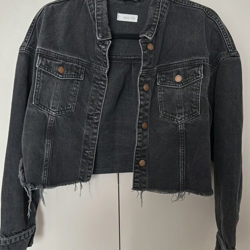 Mango short denim women's jacket used, black, size M-L