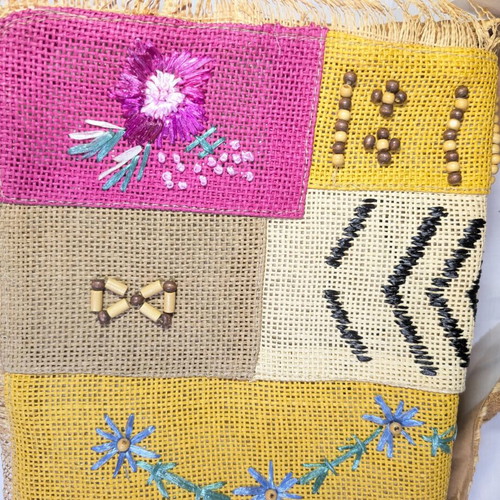 Boho Raffia Crossbody Bag new with tags, patchwork embroidery