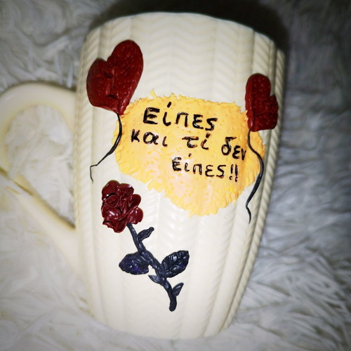Handmade mug with polymer clay and custom design