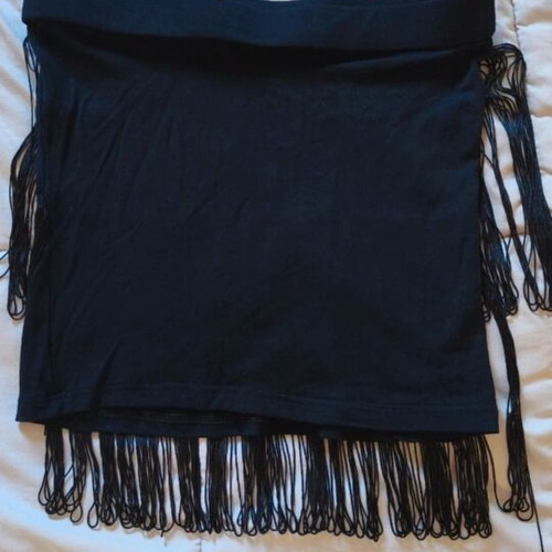 Women's Strapless Black Top with Fringe New