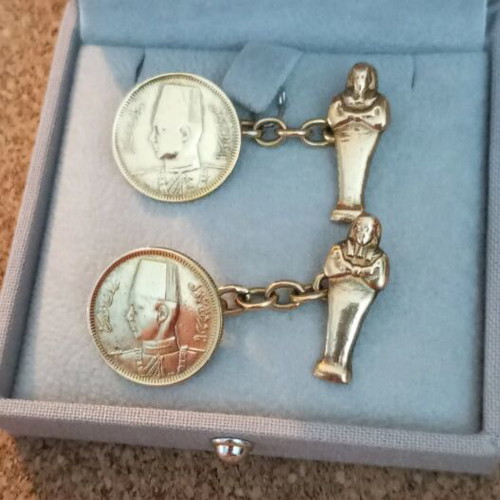 Cufflinks with Egyptian 2 Piastres 1937 Coin, silver 925, used