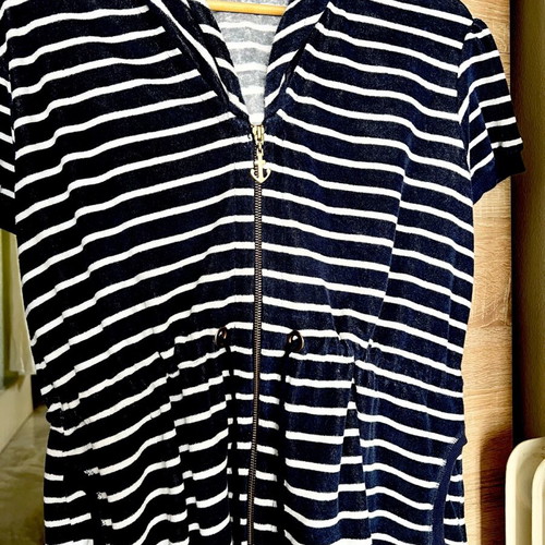 Sugarfree striped short-sleeve jacket white and dark blue like new, size XL