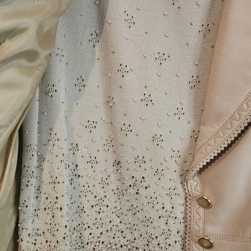 Escada leather suit with blouse, beige, size L