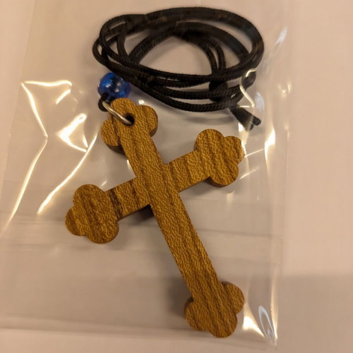 Handmade Elm Wood Car Cross with Blue Bead