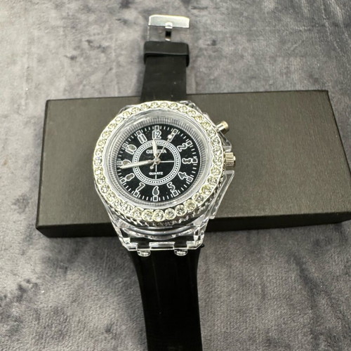 Geneva Quartz watch with LED lighting and rhinestones, new