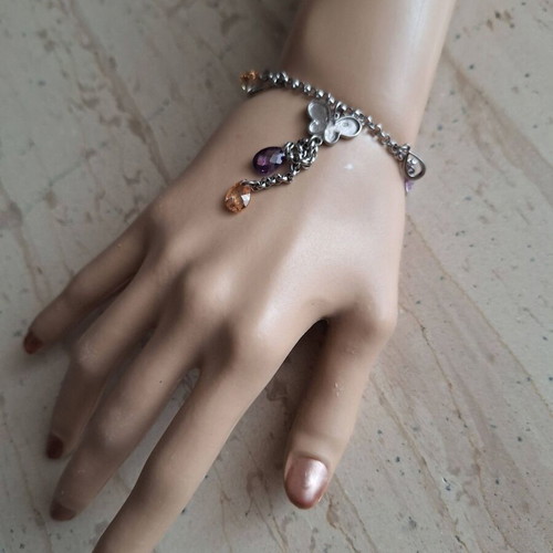 Silver 925 bracelet with natural amethyst and citrine crystals new