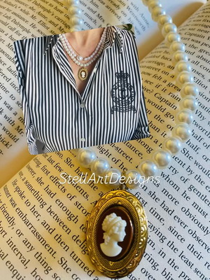 Handmade Victorian Style Cameo Locket Necklace with Faux Pearls and Portrait
