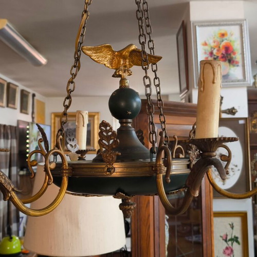 Empire style vintage bronze chandelier like new, 6 arms, 1920s