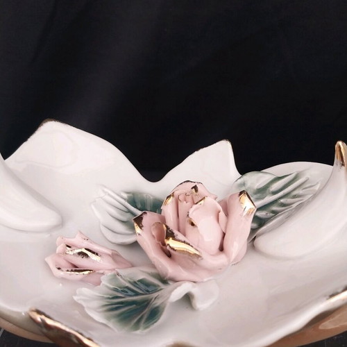 Vintage porcelain decorative basket with roses