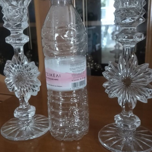 Glass candlesticks like new, set of 2, 20 cm height