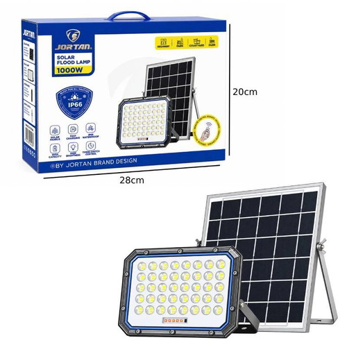 JORTAN Solar LED Floodlight 1000W with Photovoltaic Panel and Remote