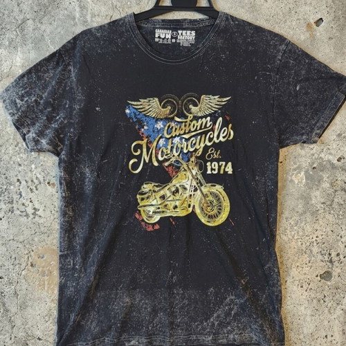 Men's T-shirt Custom Motorcycles size S like new, black acid wash