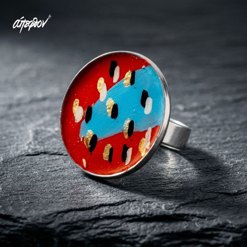 Fuoco e Acqua Adjustable Ring Hand-Painted Stainless Steel