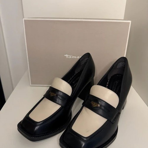 Tamaris loafer heels new, two-tone, genuine leather, 7cm heel