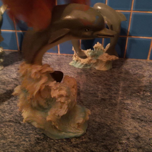 Dolphin Figures used, set of 4 ceramic wave decor