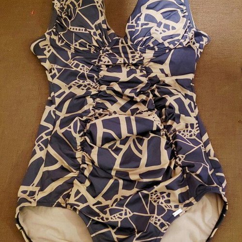 Triumph one-piece swimsuit EU 38B, geometric blue beige pattern