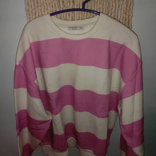 Sweatshirt used white pink with fleece, size M