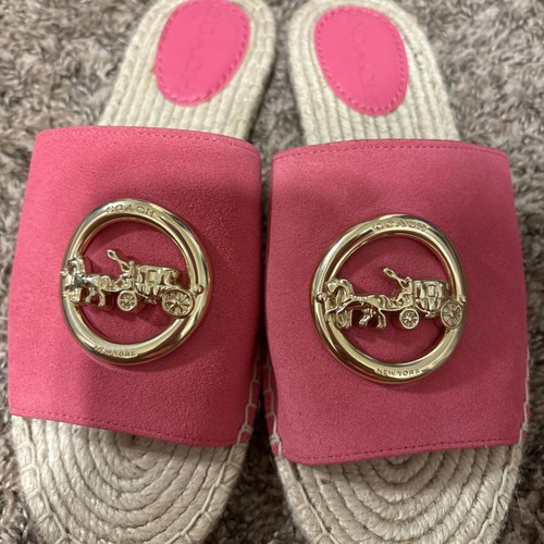 Coach women's slippers like new, pink suede with gold accents, size 37