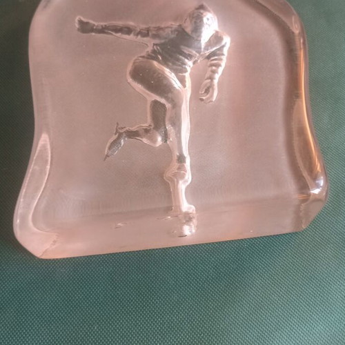 Bergdala Glasbruk Vintage Crystal Paperweight Ice Speed Skater