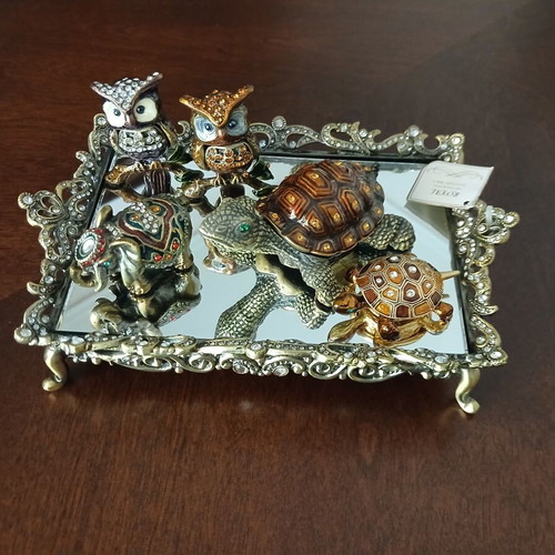 Collectible animal jewelry box set of 5 with mirror, new