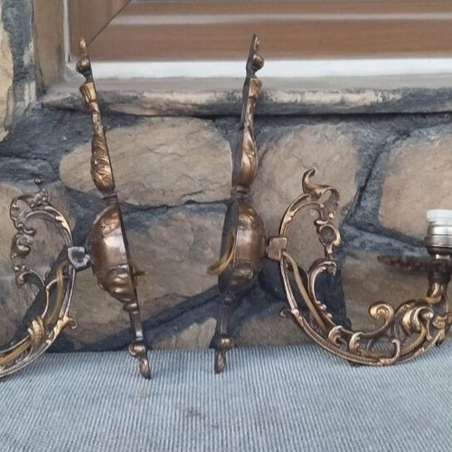 Antique brass wall lights used, set of 2
